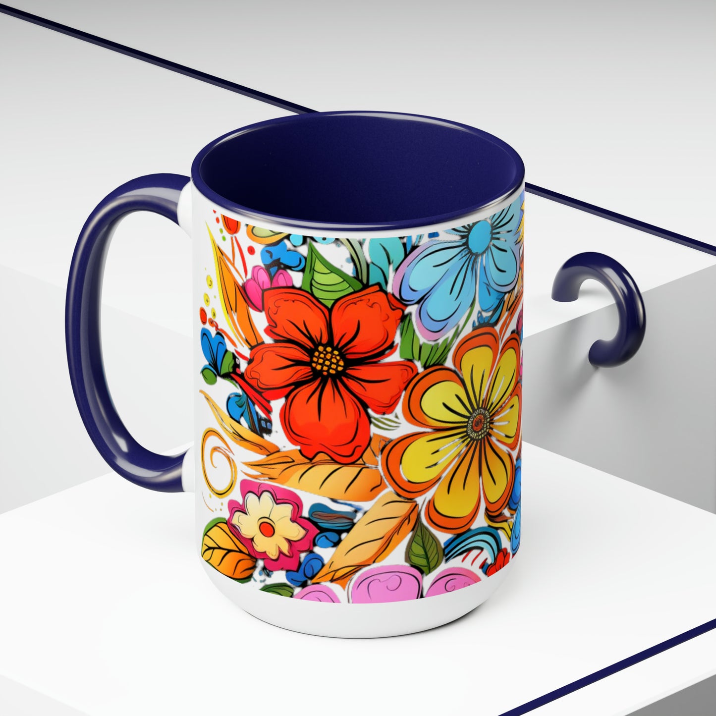 Happy Floral Design, Coffee Mug, 15oz