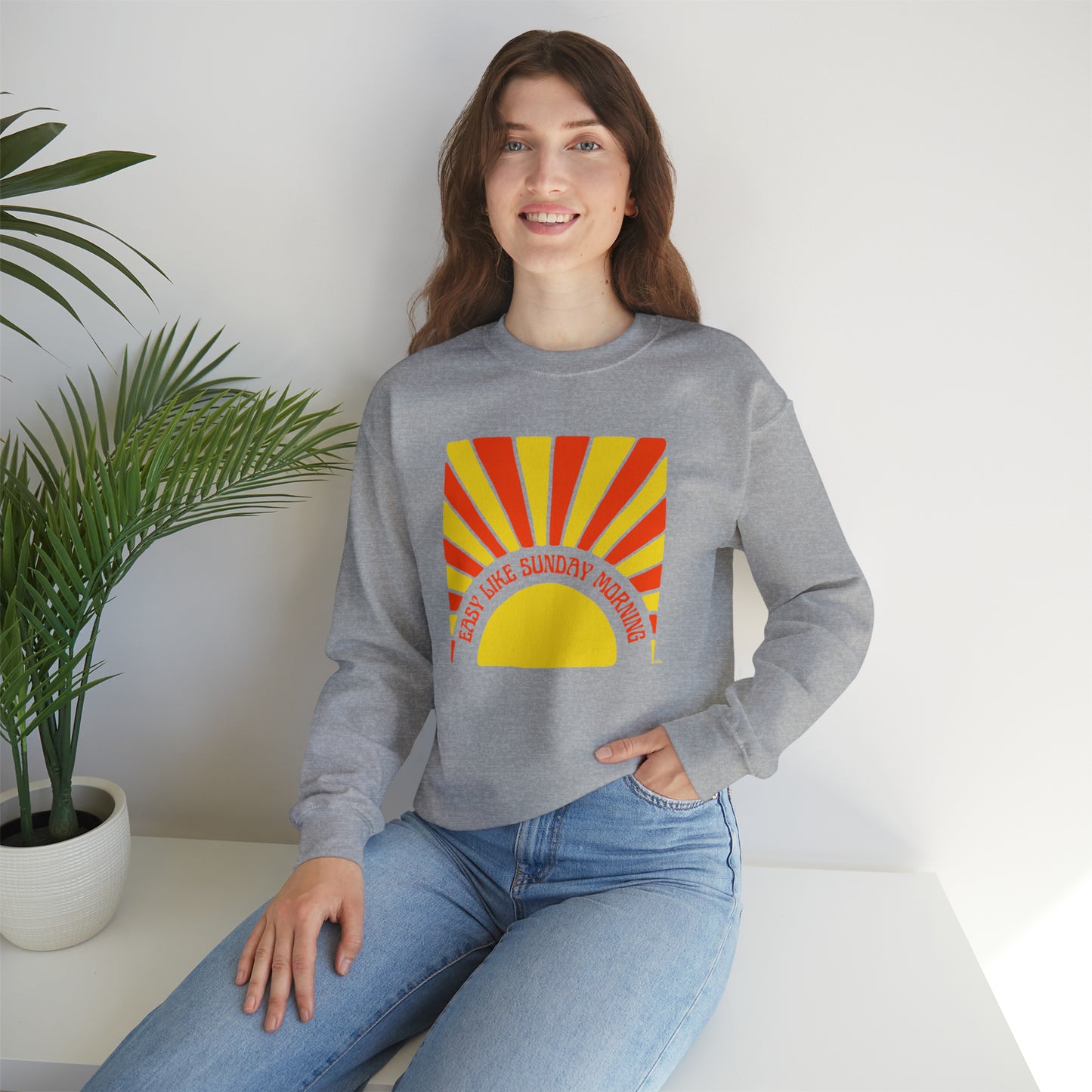 Easy Like Sunday Morning Orange & Yellow, Unisex Heavy Blend Crewneck Sweatshirt