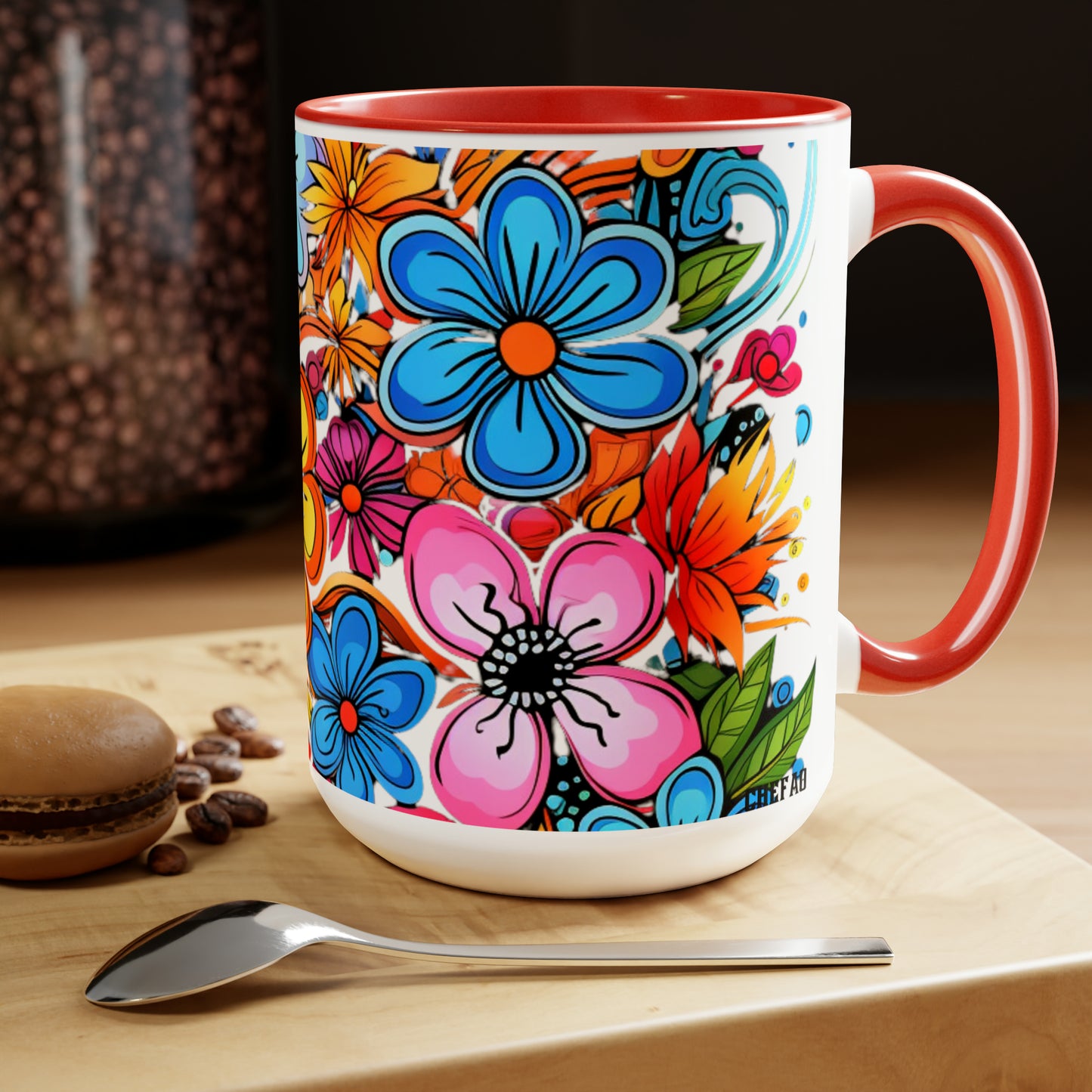 Happy Floral Design, Coffee Mug, 15oz