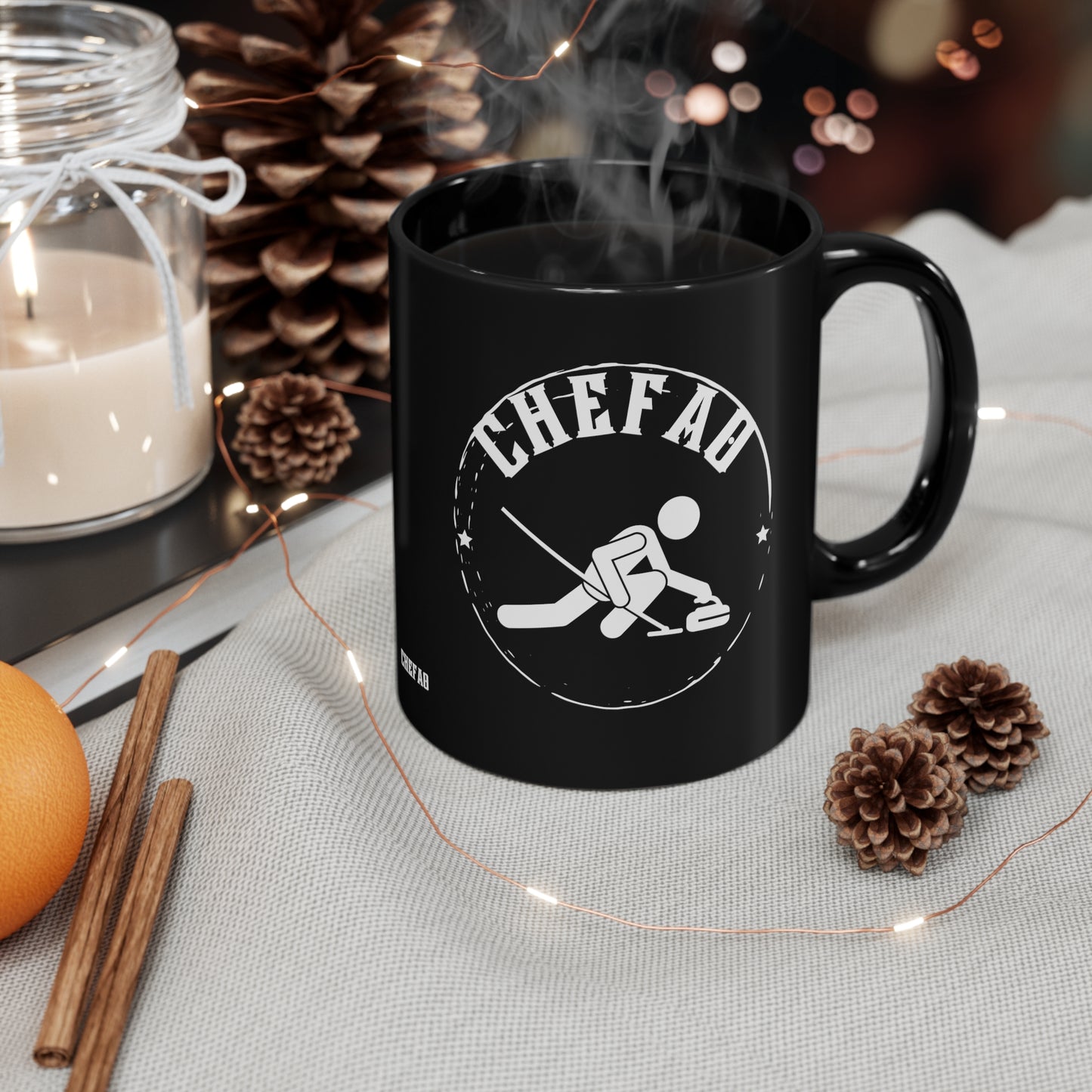 Chefao Curling I, Black Coffee Mug, 11oz