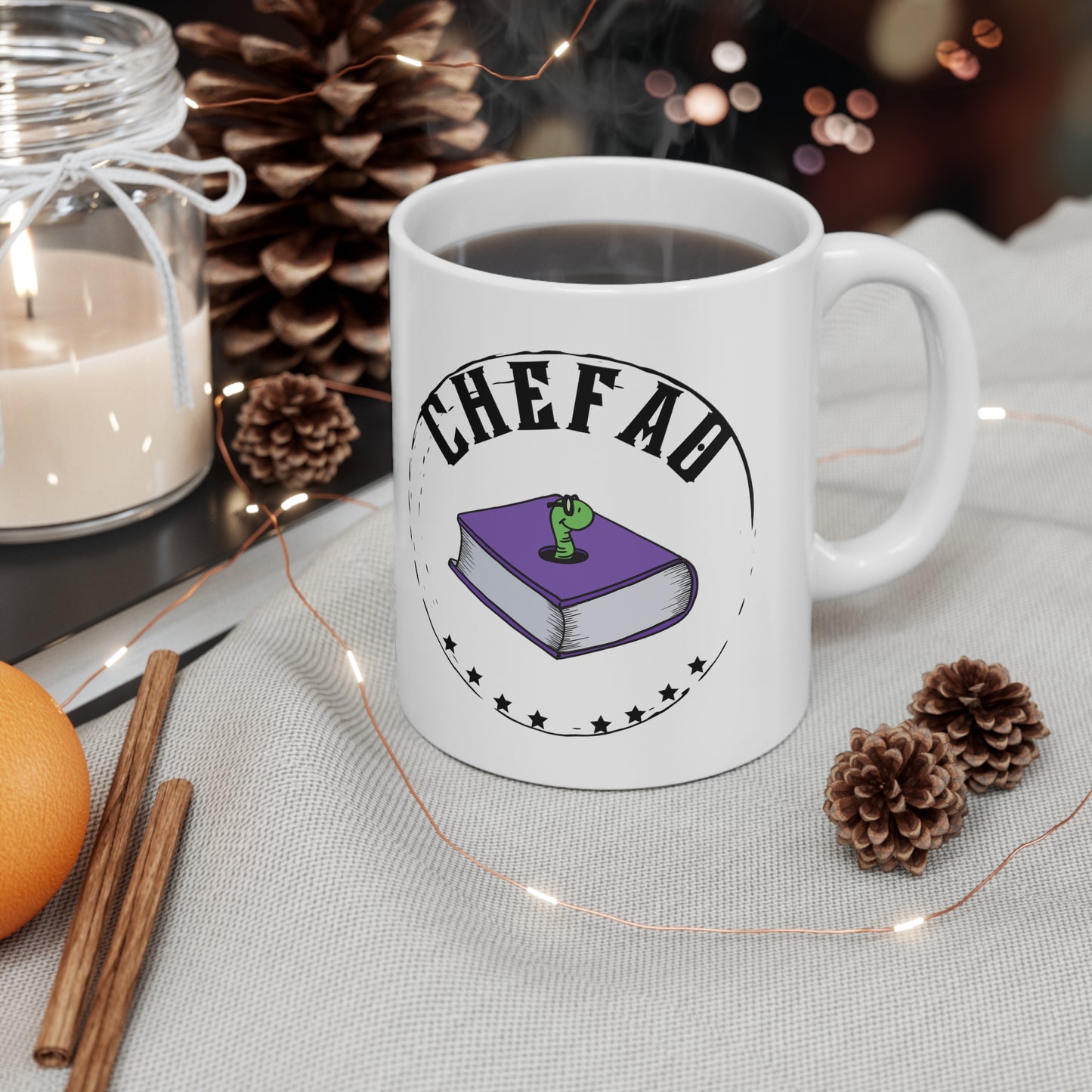 Chefao Bookworm I, White Coffee Mug, 11oz