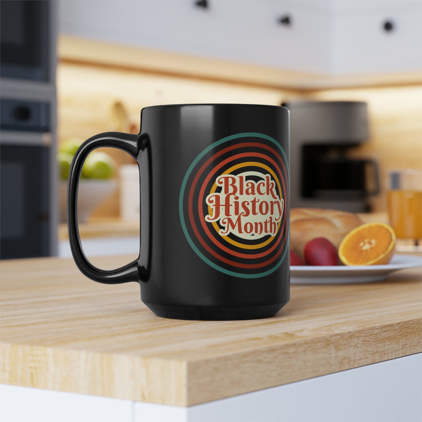 Chefao Retro Black History Month Emblem II, Black Mug, 15oz