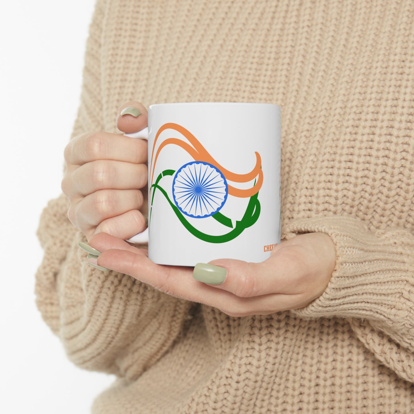 Sleek Indian Flag Design, White Coffee Mug, 11oz