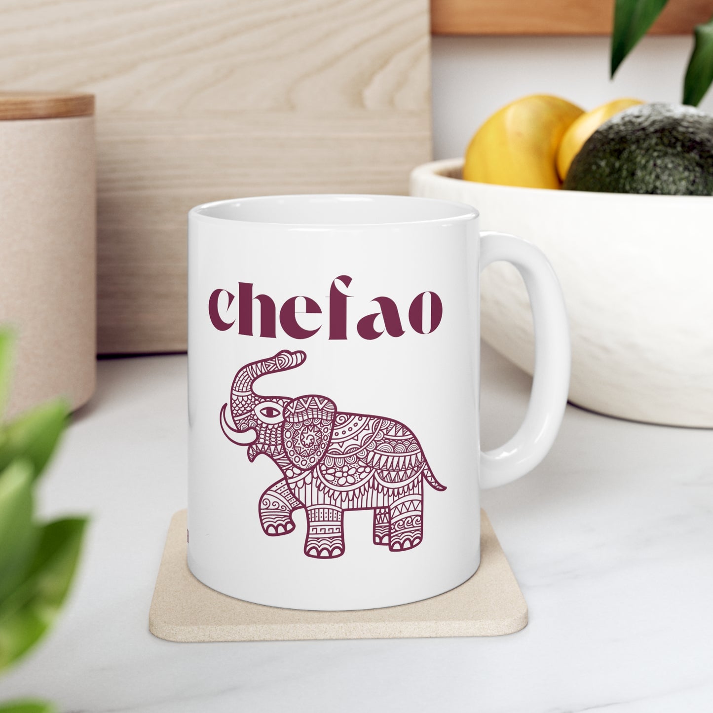 Chefao Elephant III, White Coffee Mug, 11oz