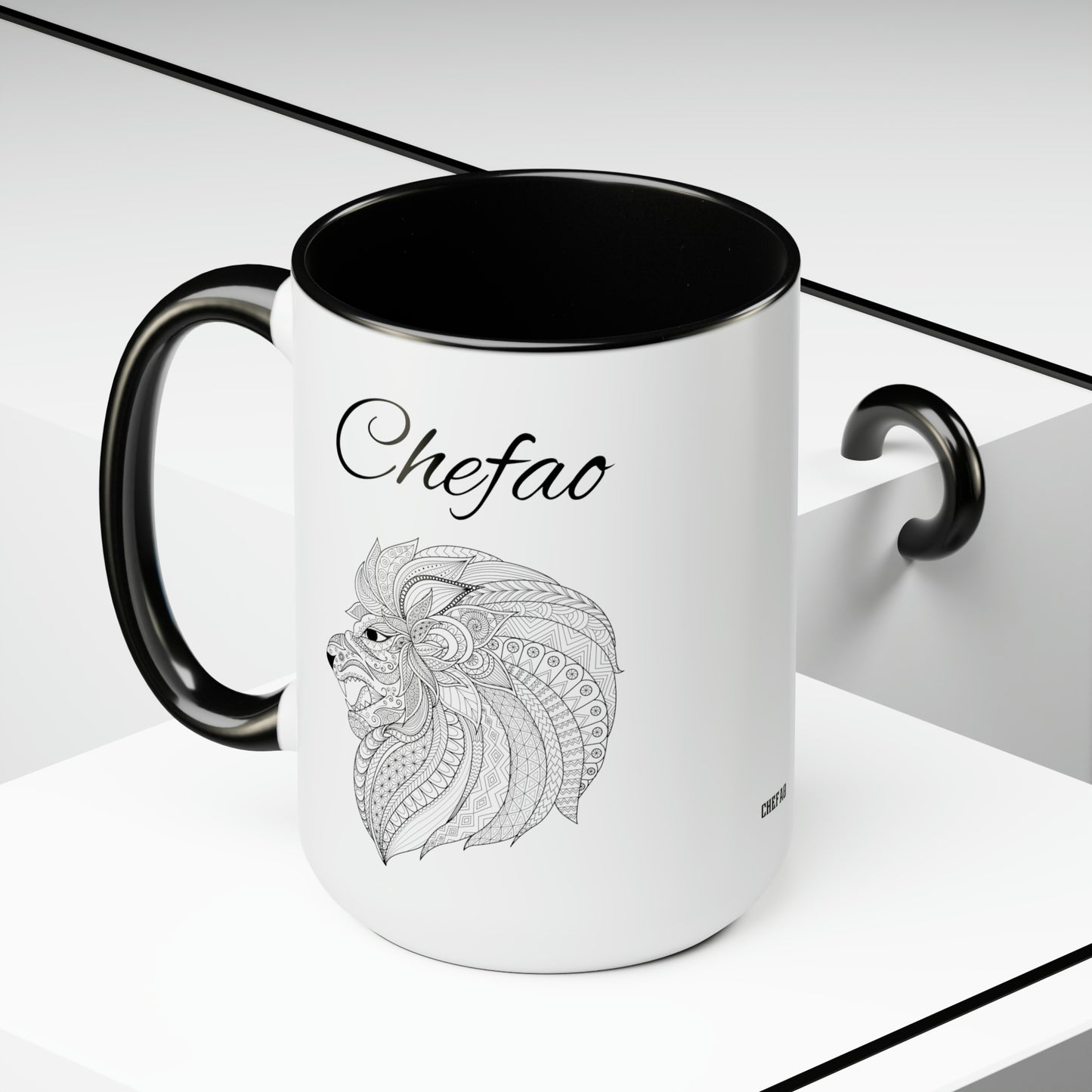 Chefao Mandala Lion I, Two-Tone Coffee Mugs, 15oz