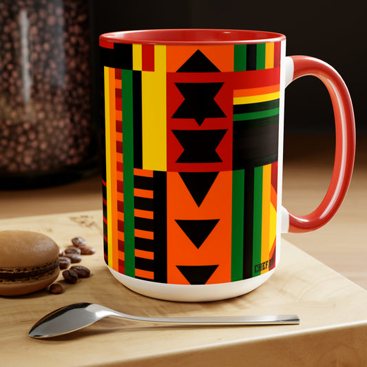 Chefao Kente Print I, Two-Tone Coffee Mugs, 15oz