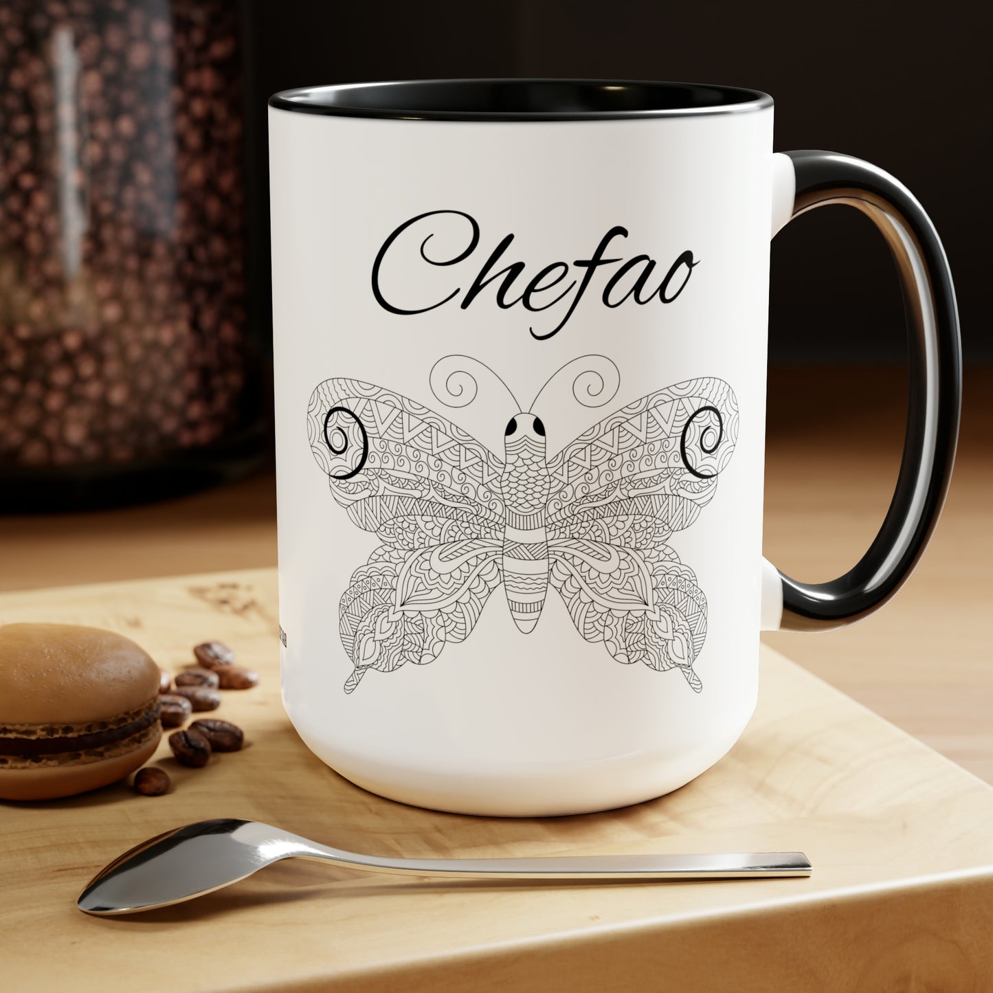 Chefao Mandala Butterfly I, Two-Tone Coffee Mugs, 15oz