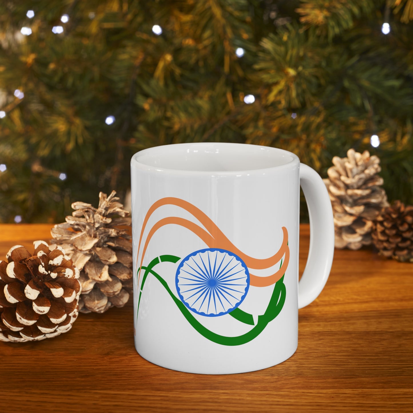 Sleek Indian Flag Design, White Coffee Mug, 11oz