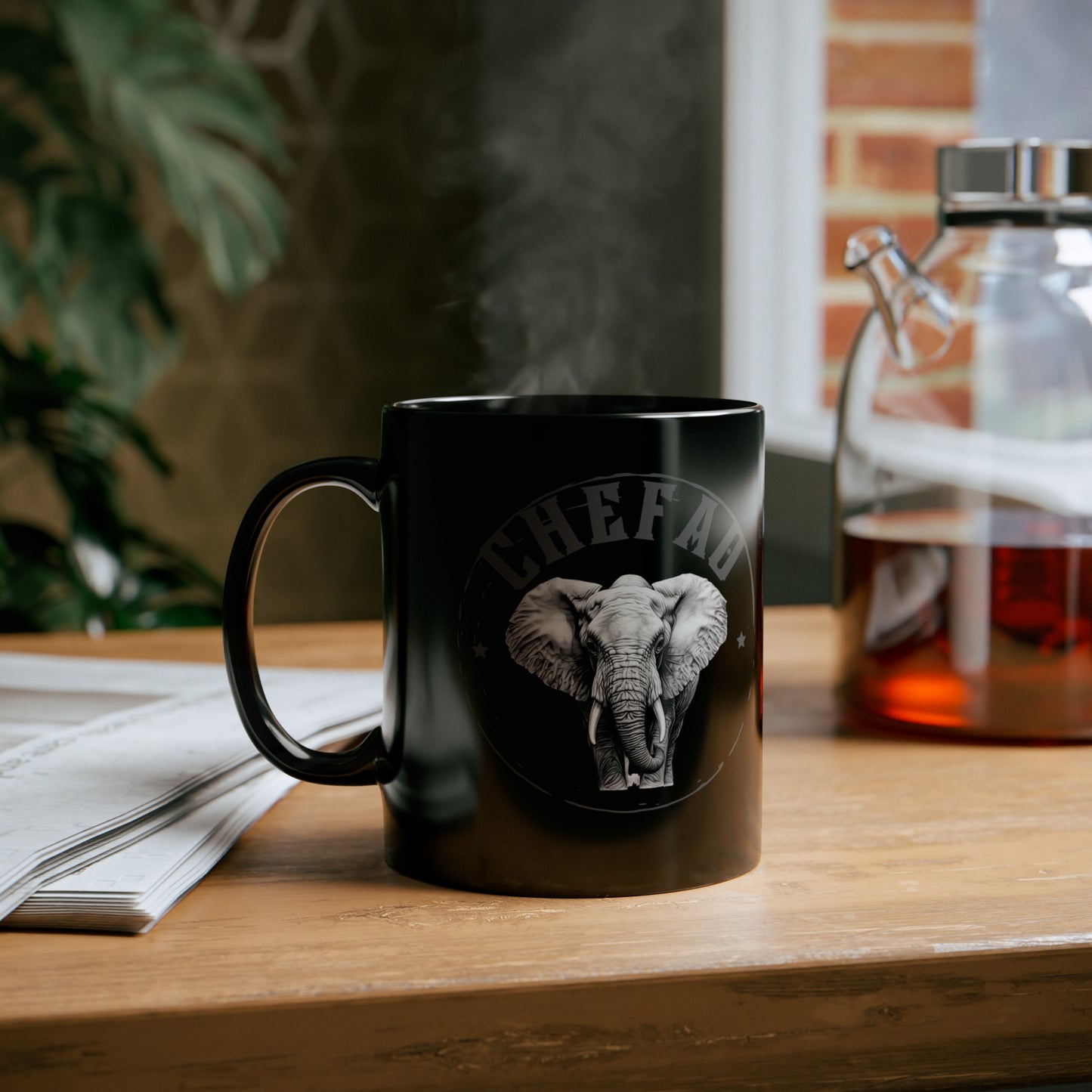 Chefao Elephant I, Black Coffee Mug, 11oz