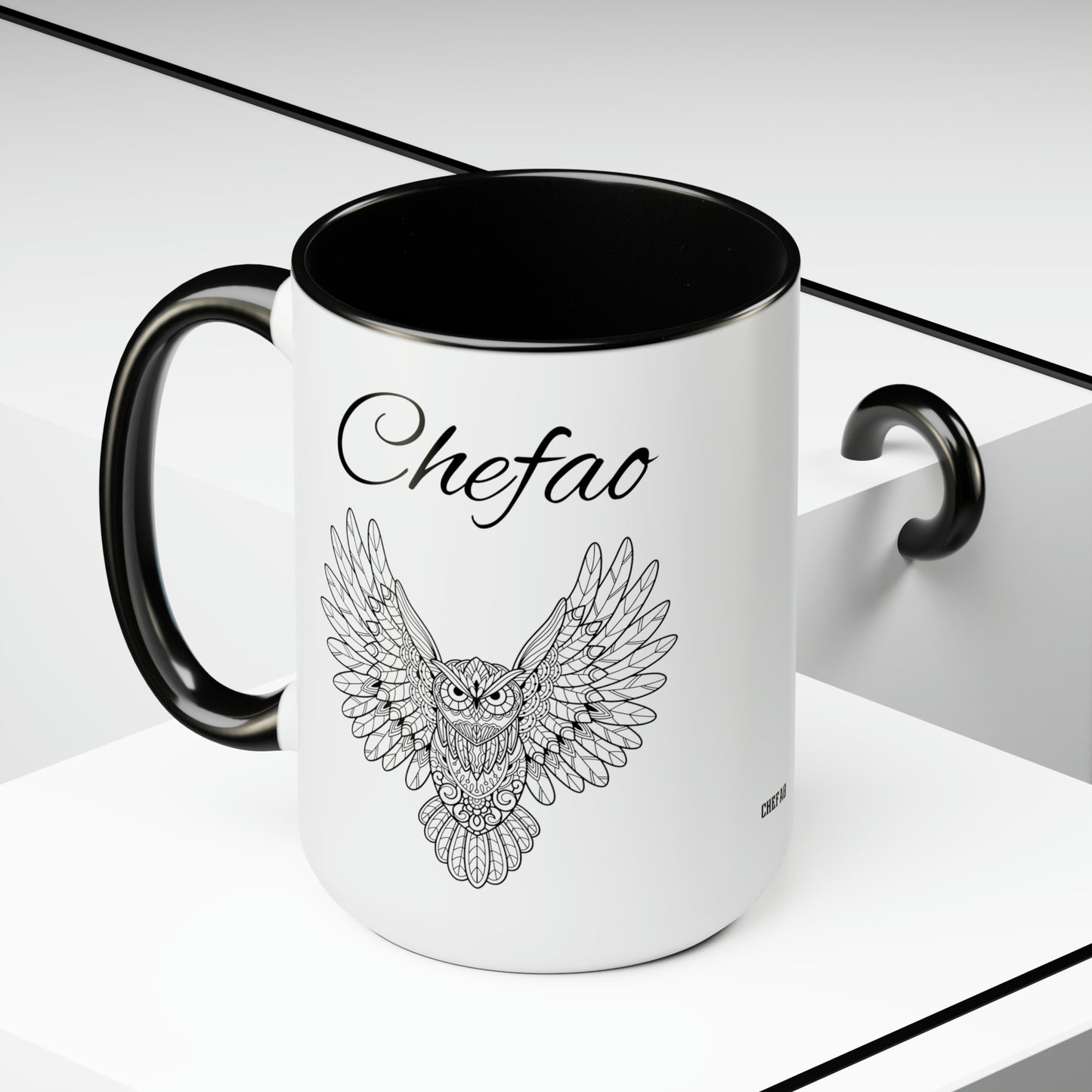 Copy of Chefao Mandala Owl I, Two-Tone Coffee Mugs, 15oz