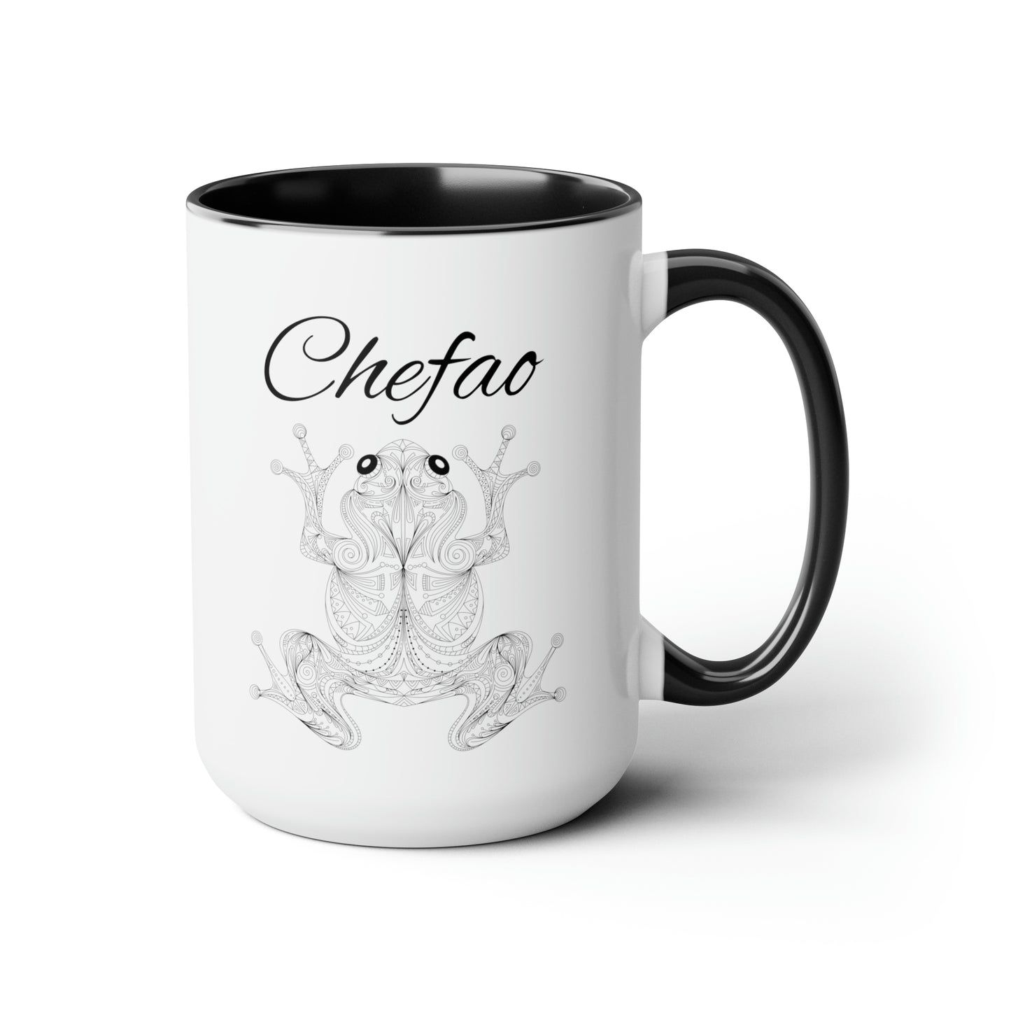 Chefao Mandala Frog I, Two-Tone Coffee Mugs, 15oz