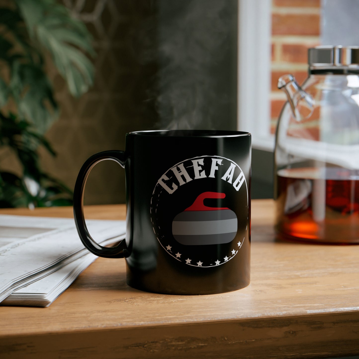 Chefao Curling I, Black Coffee Mug, 11oz