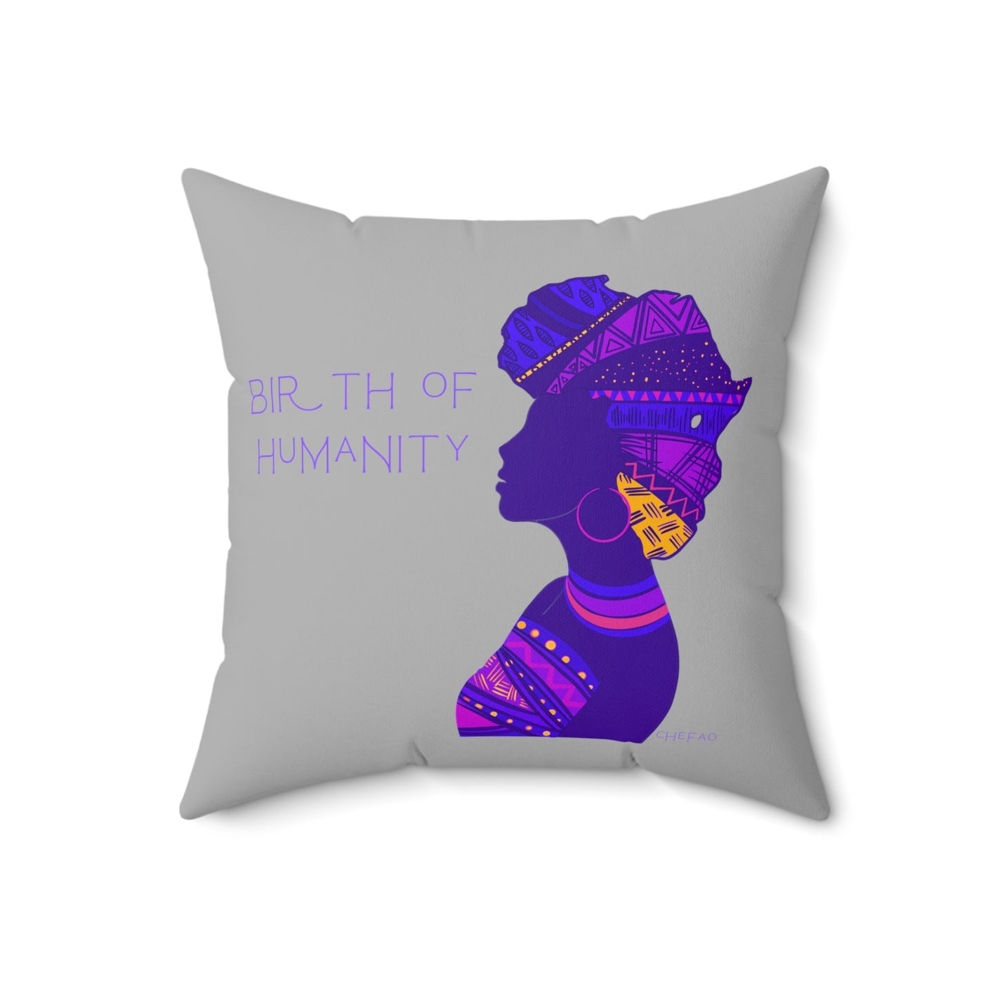 Birth of Humanity™ I (Purple/Gray), Spun Polyester Square Pillow