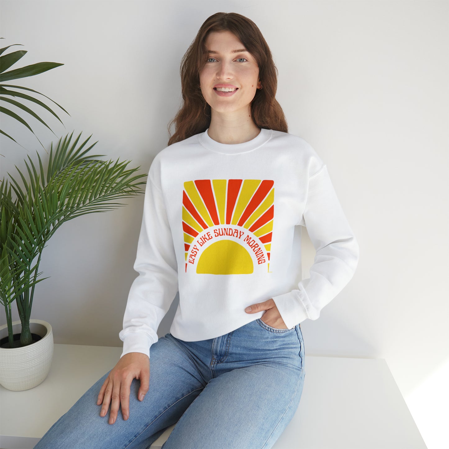 Easy Like Sunday Morning Orange & Yellow, Unisex Heavy Blend Crewneck Sweatshirt