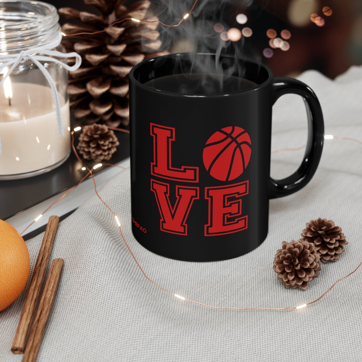 Chefao Love Basketball I, Black Coffee Mug, 11oz