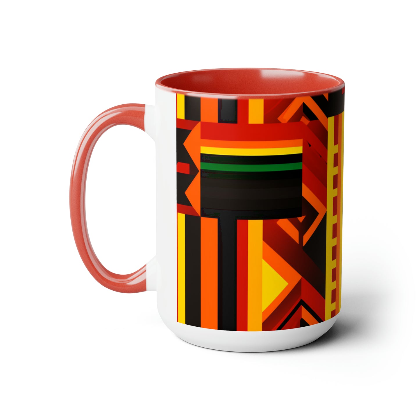 Chefao Kente Print I, Two-Tone Coffee Mugs, 15oz