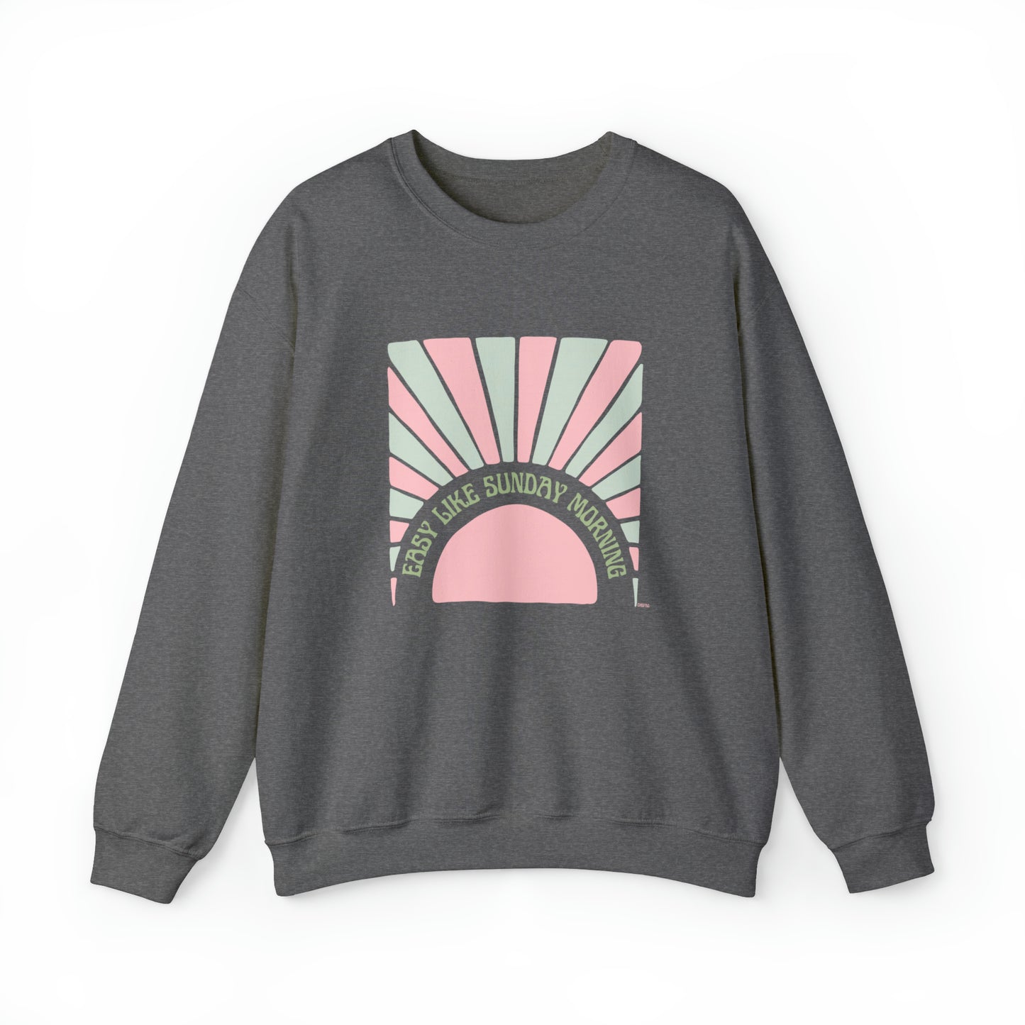 Easy Like Sunday Morning Pink & Green, Unisex Heavy Blend Crewneck Sweatshirt