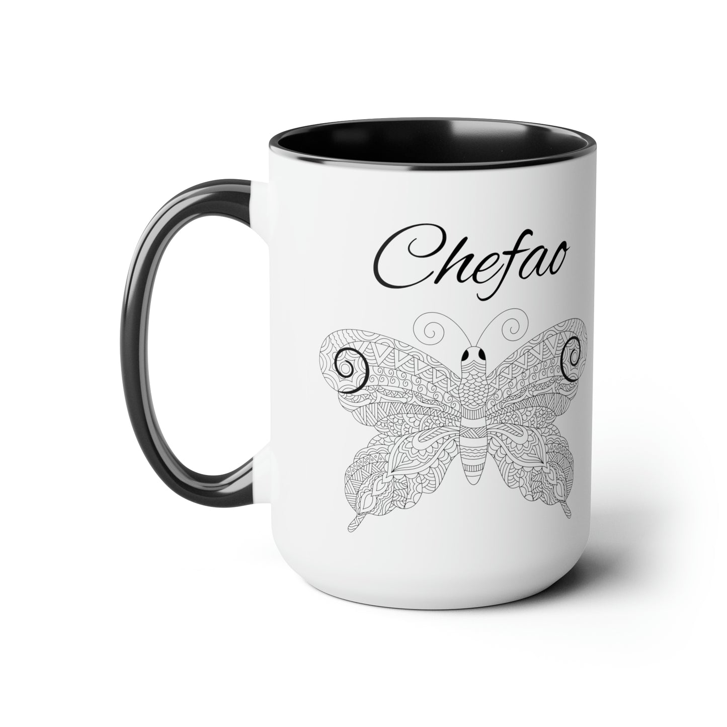 Chefao Mandala Butterfly I, Two-Tone Coffee Mugs, 15oz