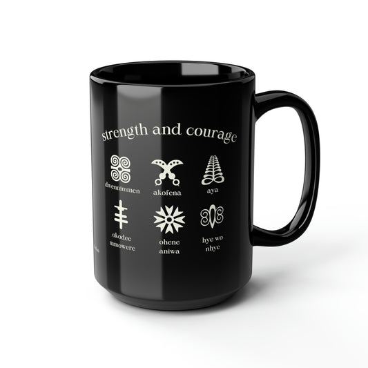 Chefao Adinkra Strength and Courage, Black Mug, 15oz