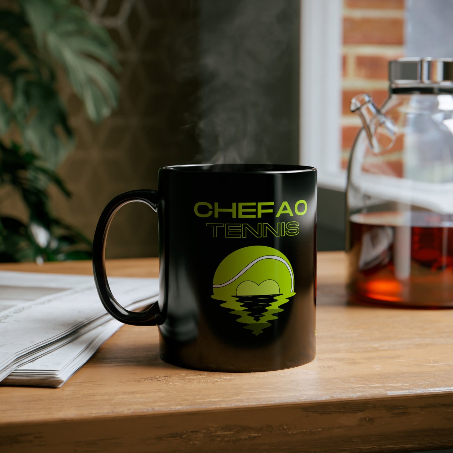 Chefao Tennis X, Black Coffee Mug, 11oz