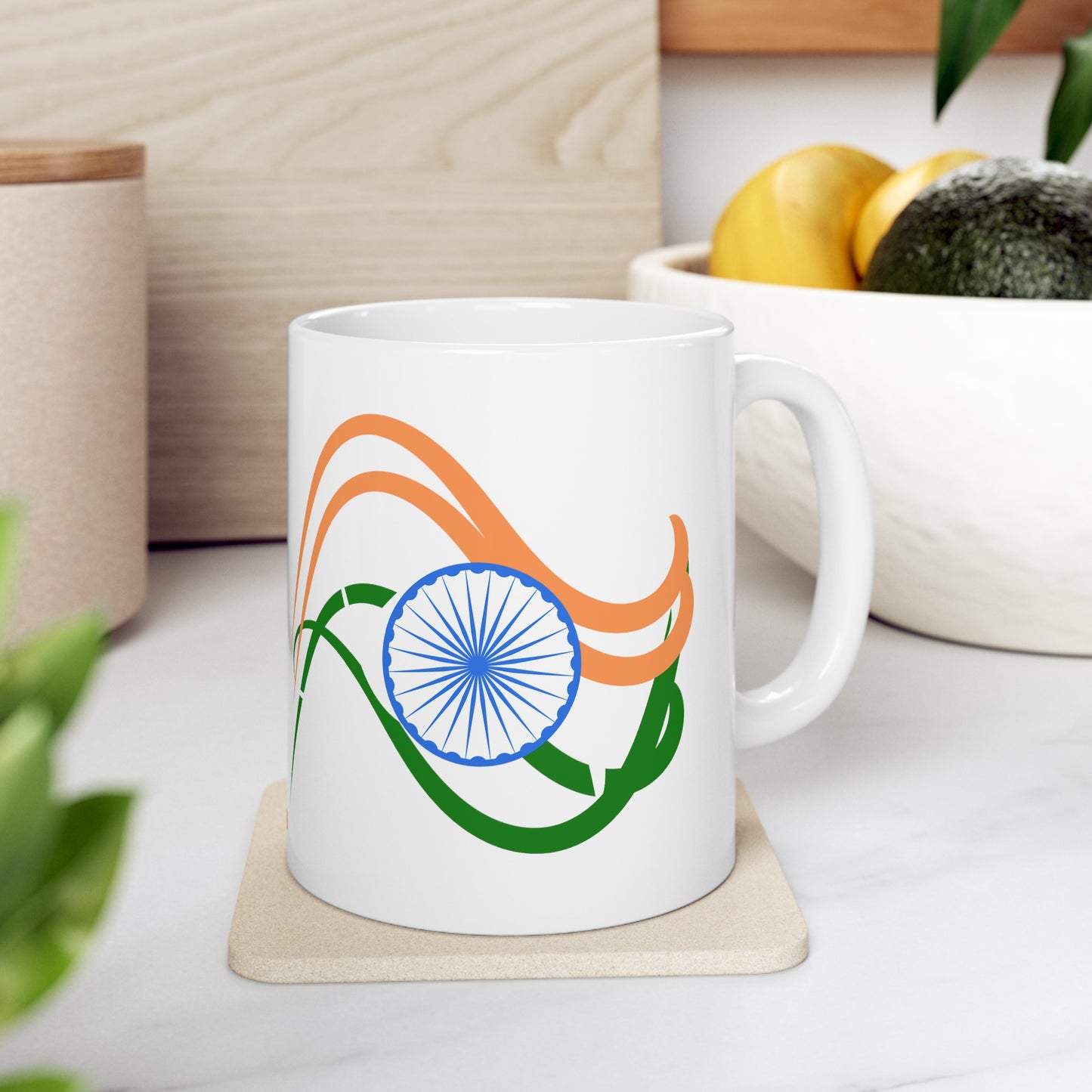 Sleek Indian Flag Design, White Coffee Mug, 11oz