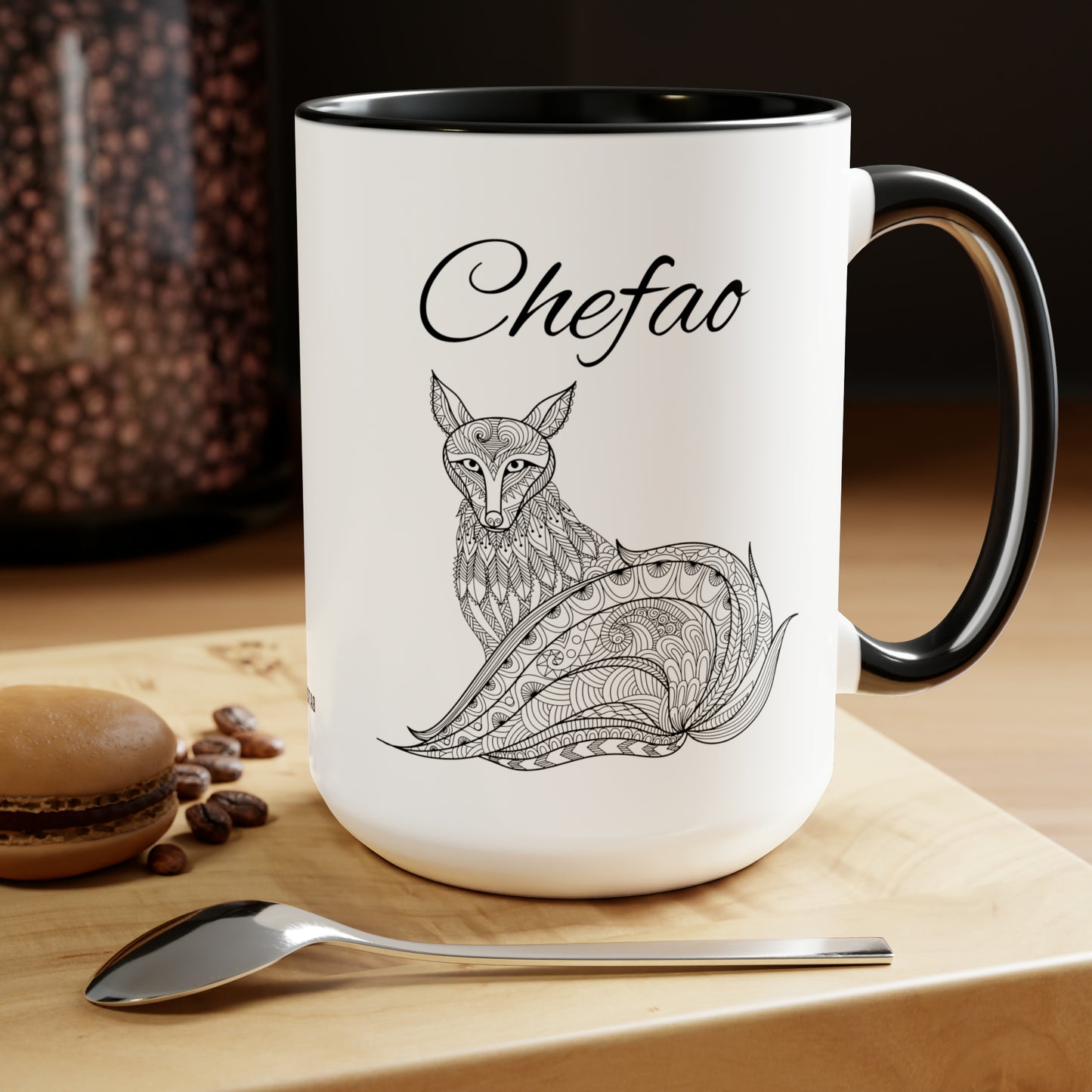 Chefao Mandala Fox I, Two-Tone Coffee Mugs, 15oz