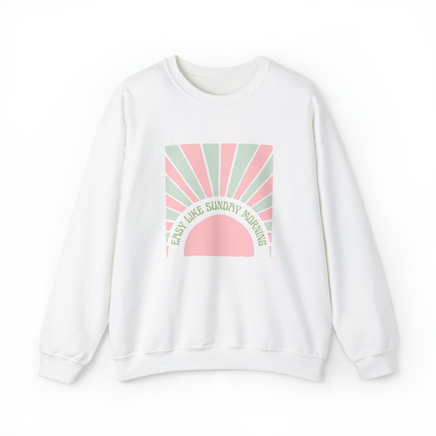 Easy Like Sunday Morning Pink & Green, Unisex Heavy Blend Crewneck Sweatshirt