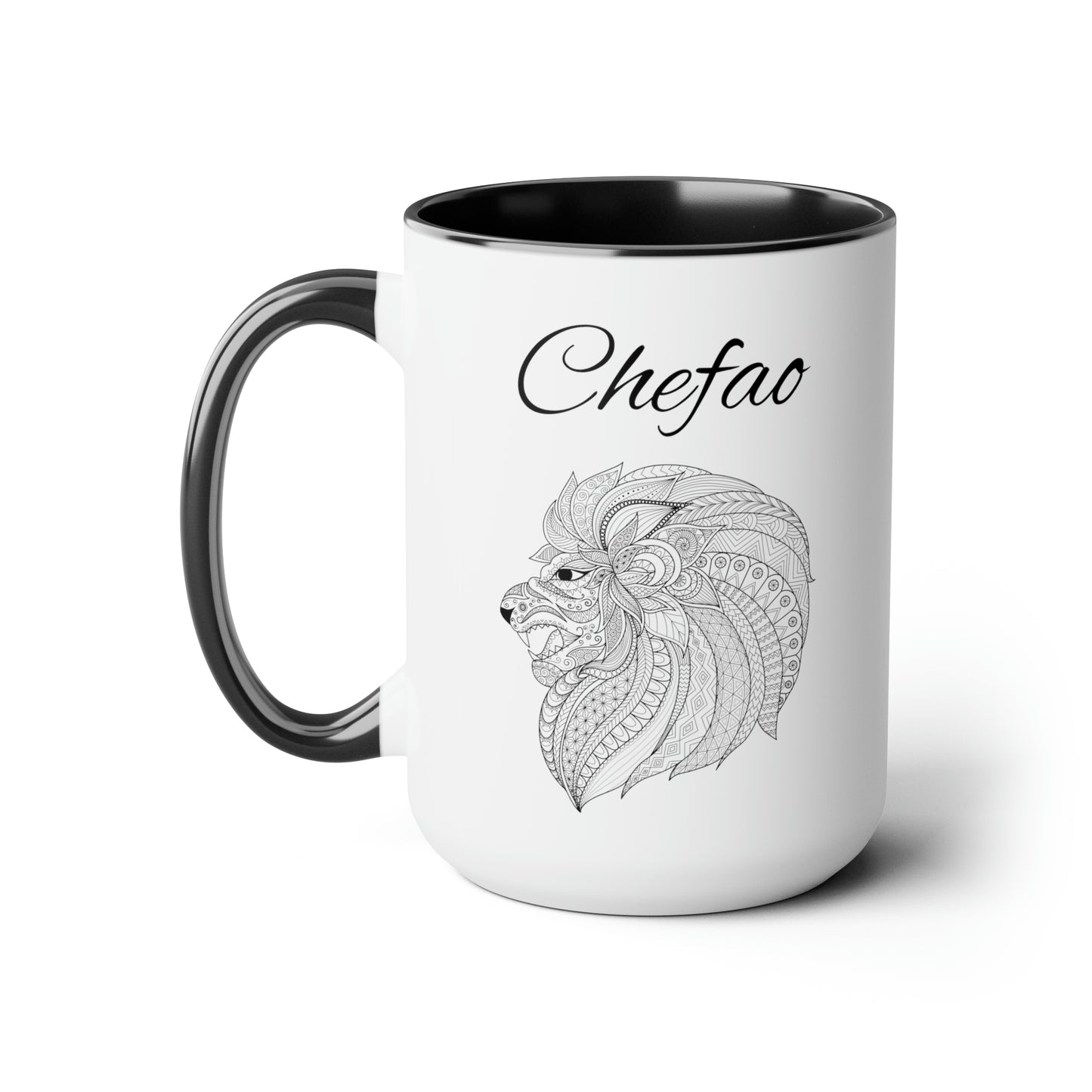 Chefao Mandala Lion I, Two-Tone Coffee Mugs, 15oz