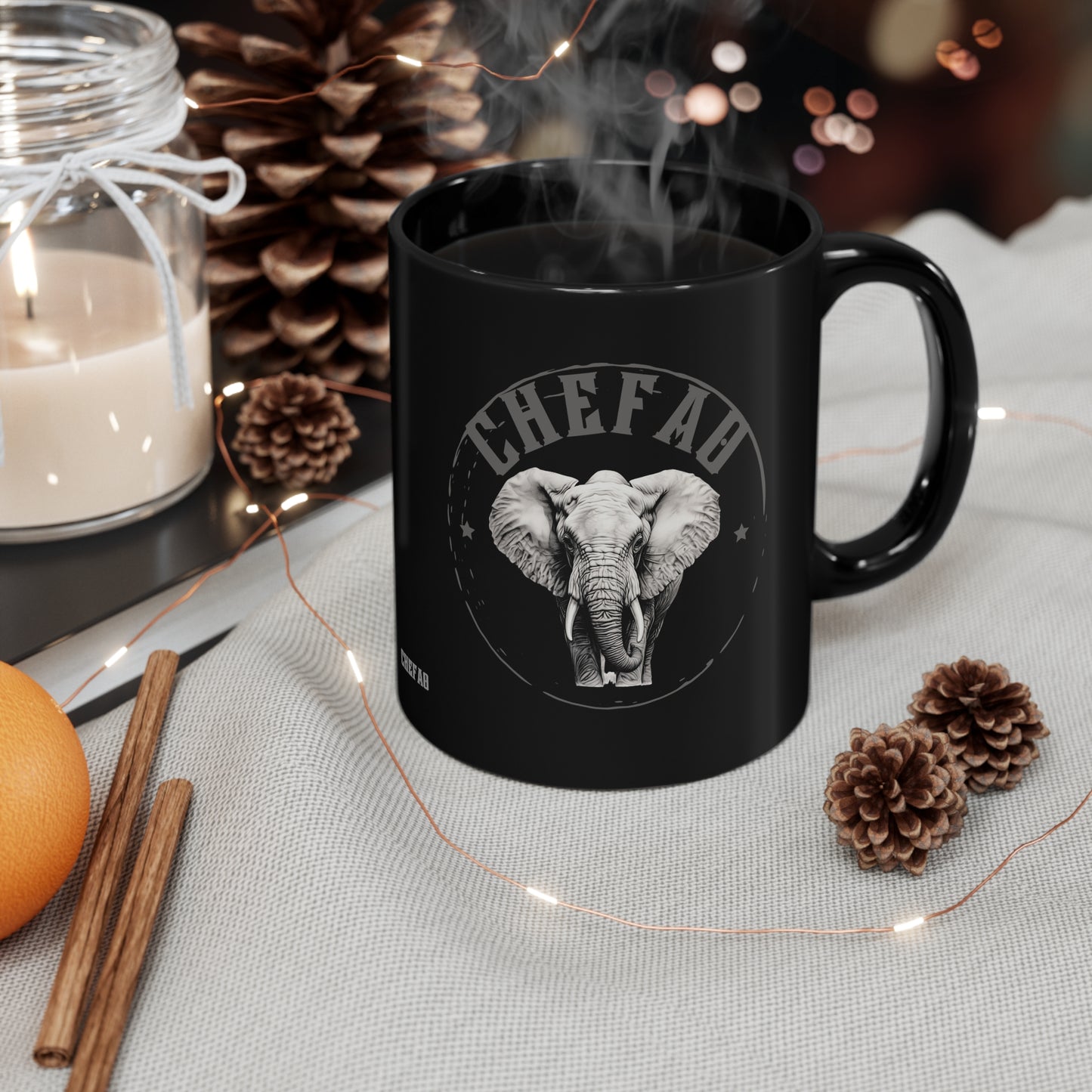 Chefao Elephant I, Black Coffee Mug, 11oz