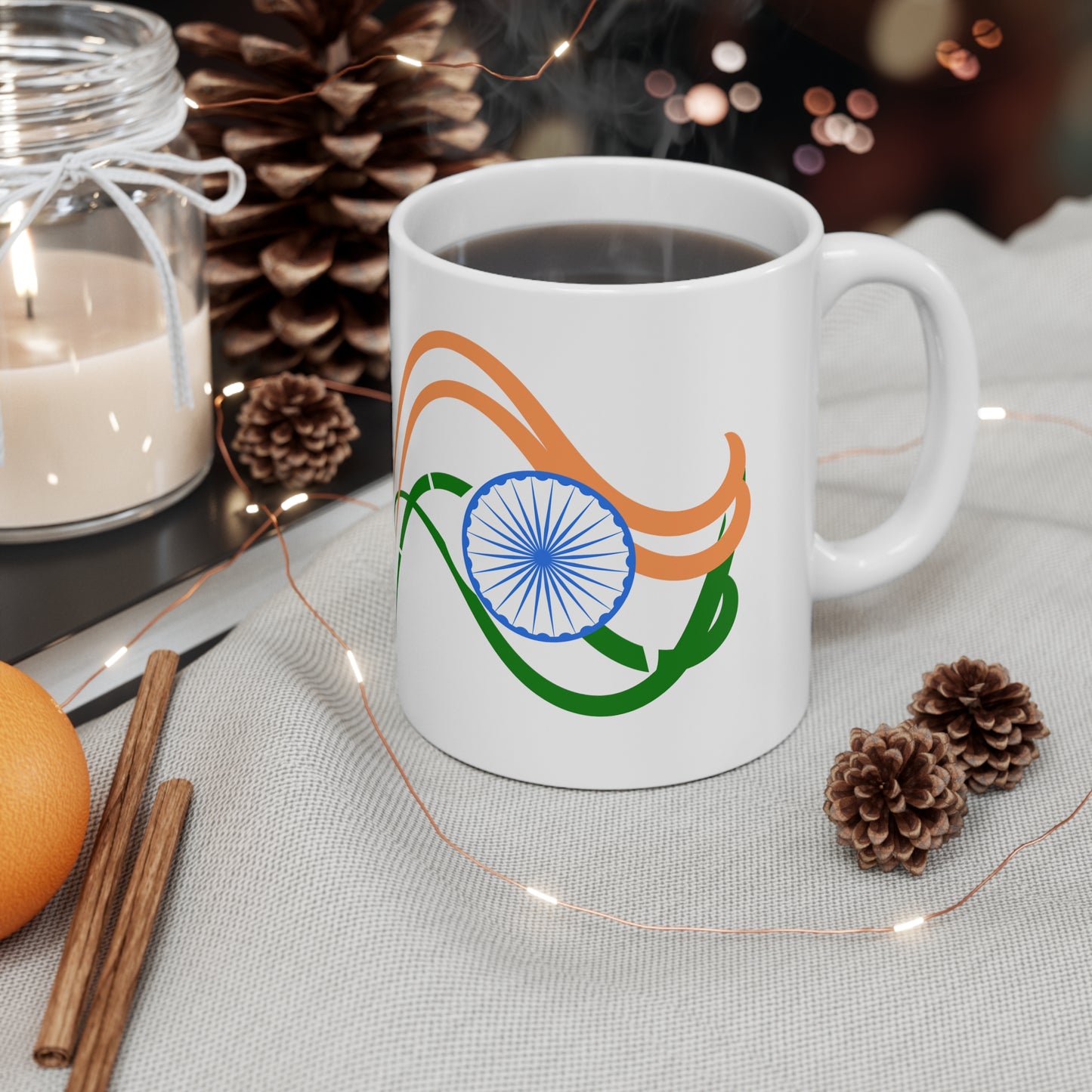 Sleek Indian Flag Design, White Coffee Mug, 11oz