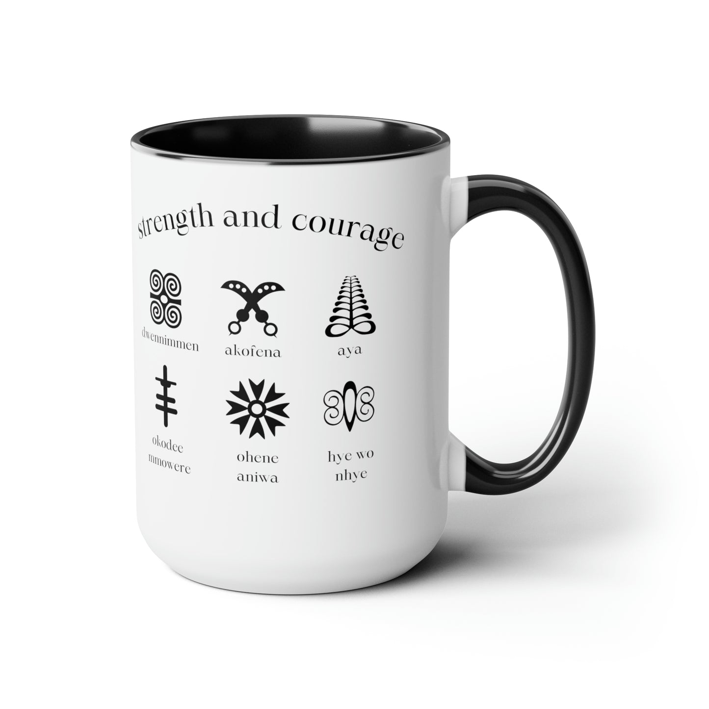 Chefao Adinkra Strength and Courage, Two-Tone Coffee Mugs, 15oz