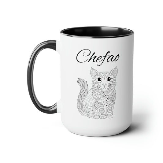 Chefao Mandala Cat I, Two-Tone Coffee Mugs, 15oz