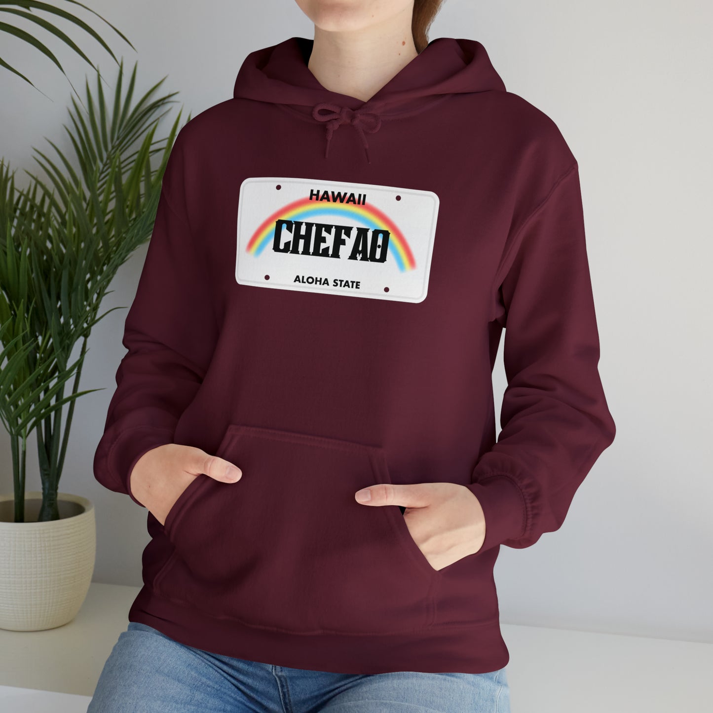 Chefao Hawaii License Plate I, Unisex Heavy Blend Hooded Sweatshirt