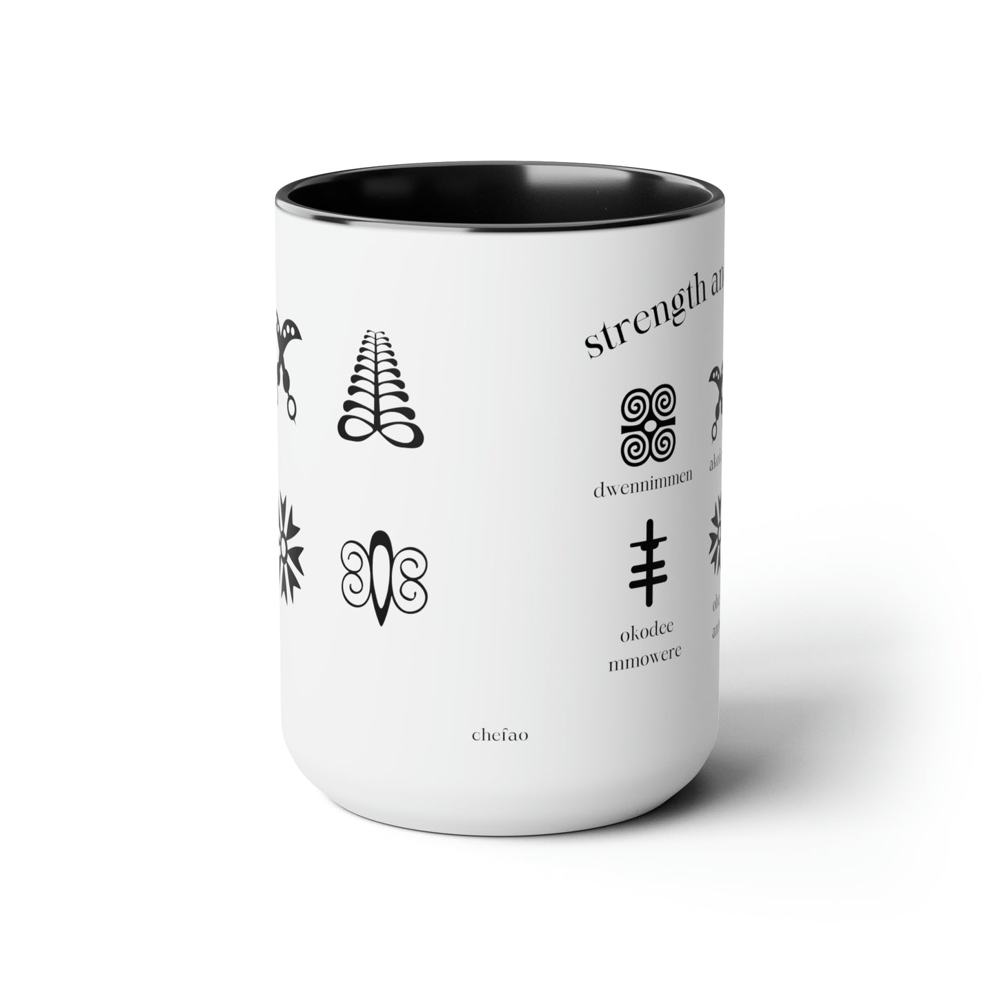 Chefao Adinkra Strength and Courage, Two-Tone Coffee Mugs, 15oz