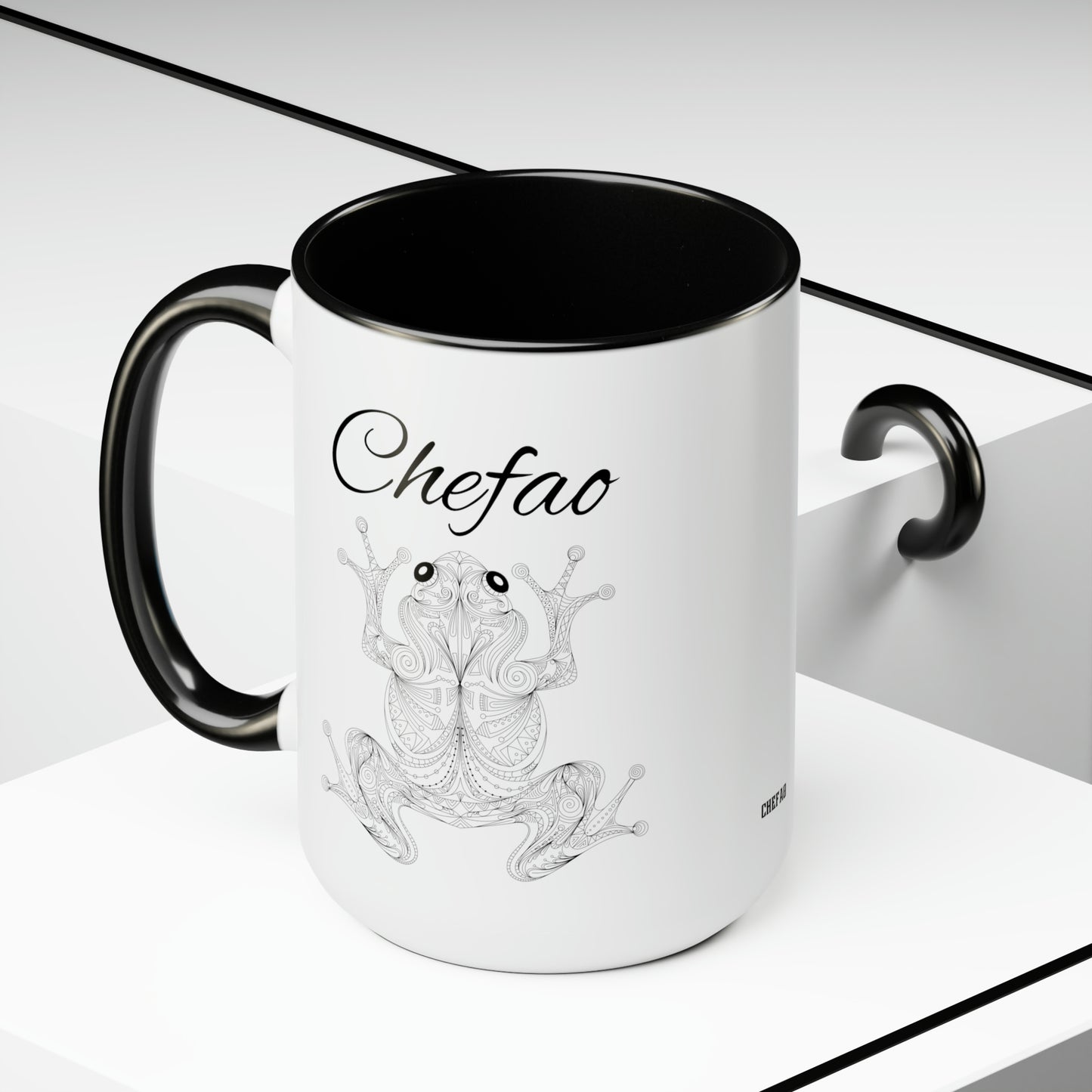 Chefao Mandala Frog I, Two-Tone Coffee Mugs, 15oz