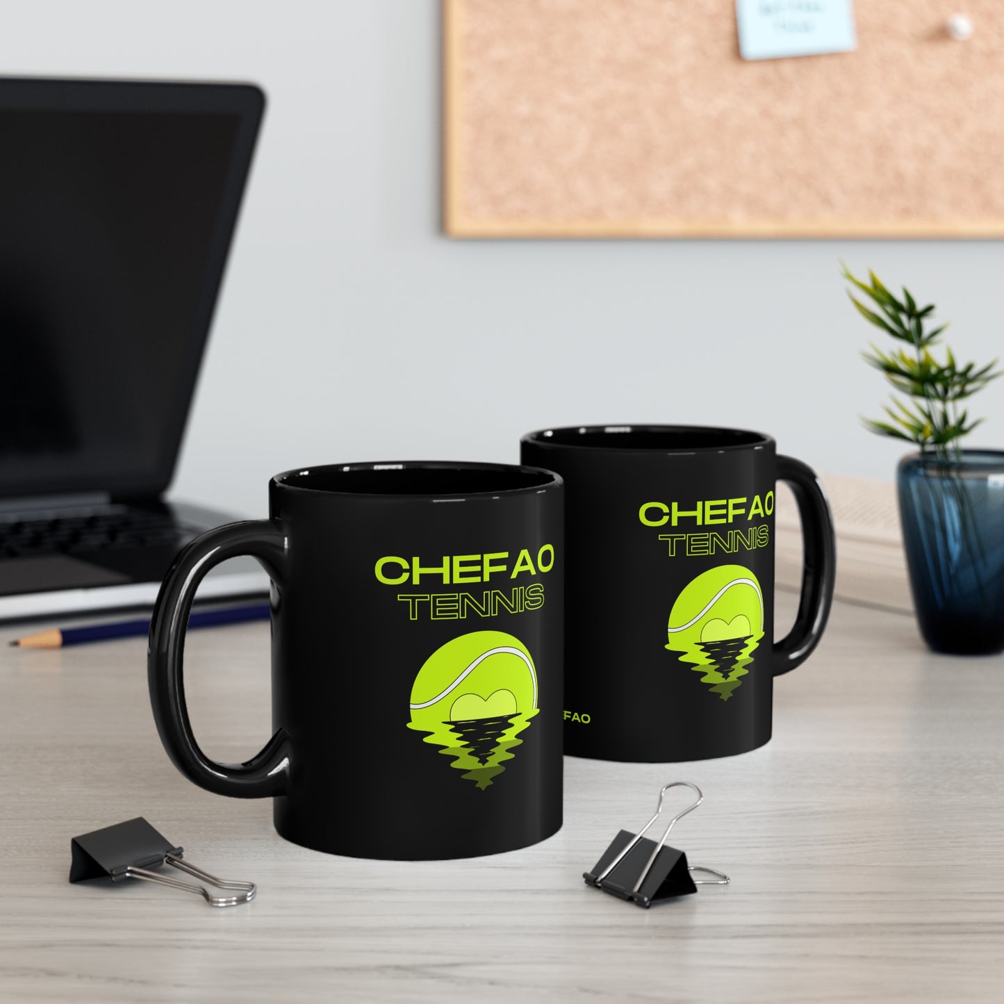 Chefao Tennis X, Black Coffee Mug, 11oz