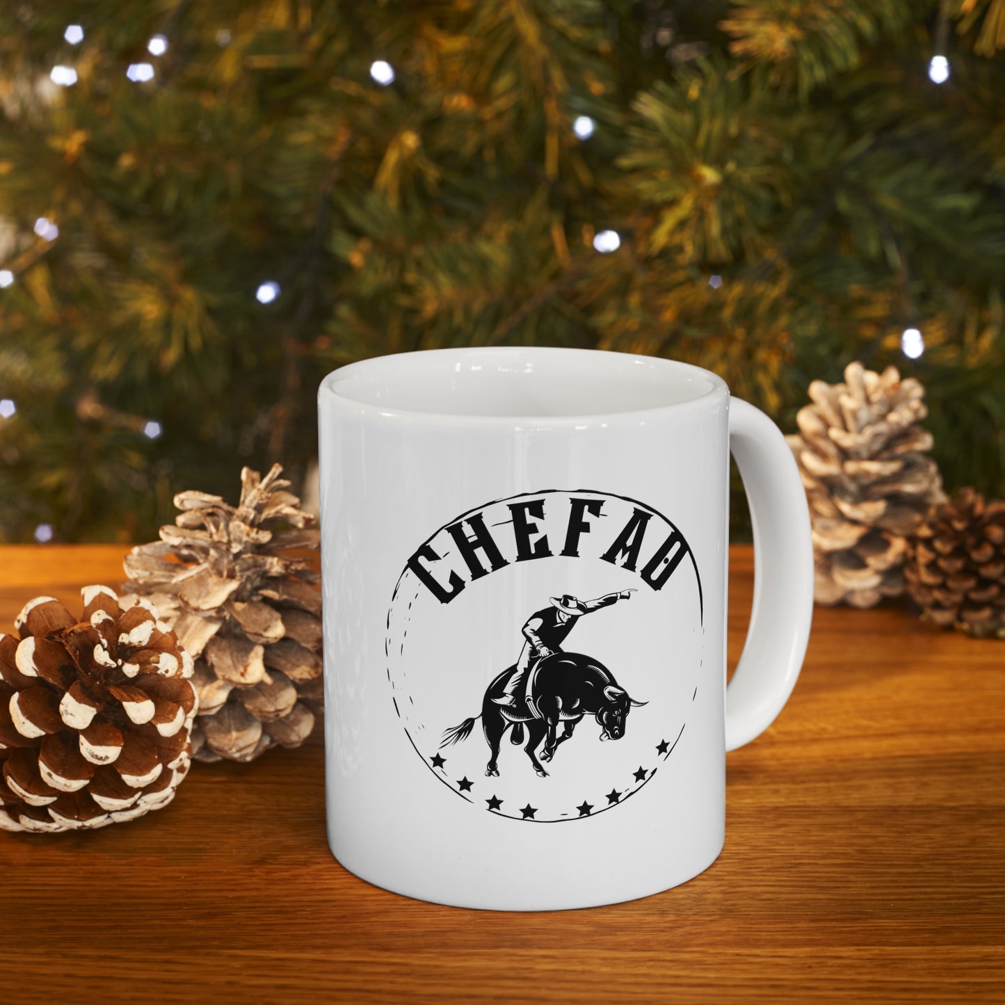 Chefao Bull Riding II, White Coffee Mug, 11oz