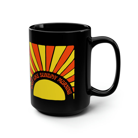 Easy Like Sunday Morning (Red/Yellow), Black Mug, 15oz