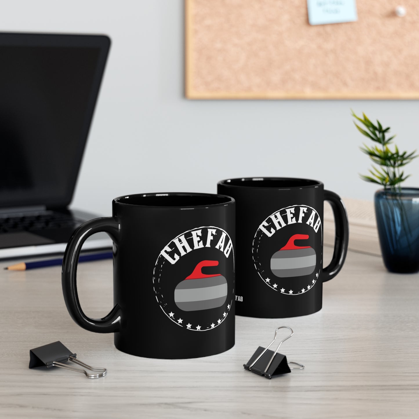 Chefao Curling I, Black Coffee Mug, 11oz