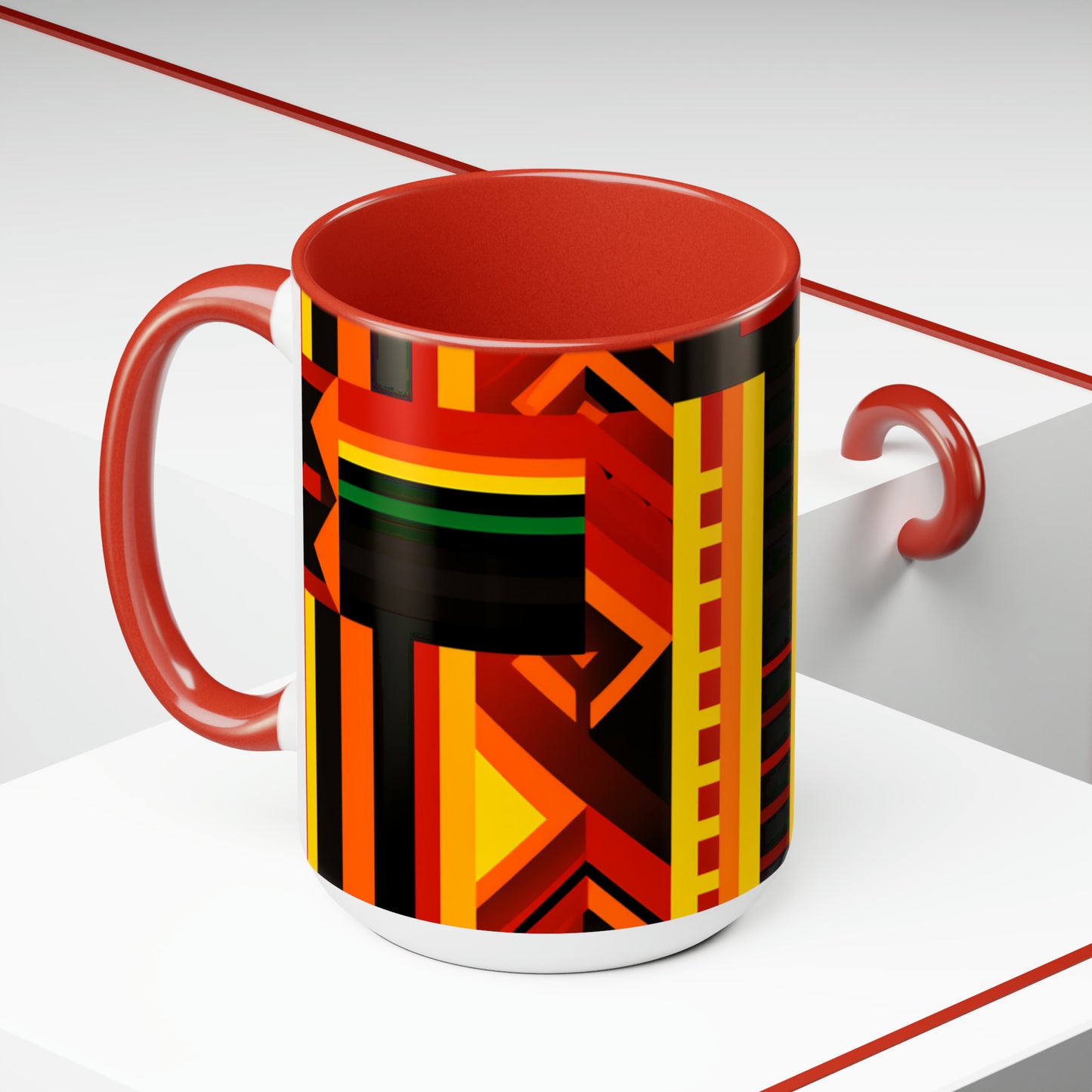 Chefao Kente Print I, Two-Tone Coffee Mugs, 15oz