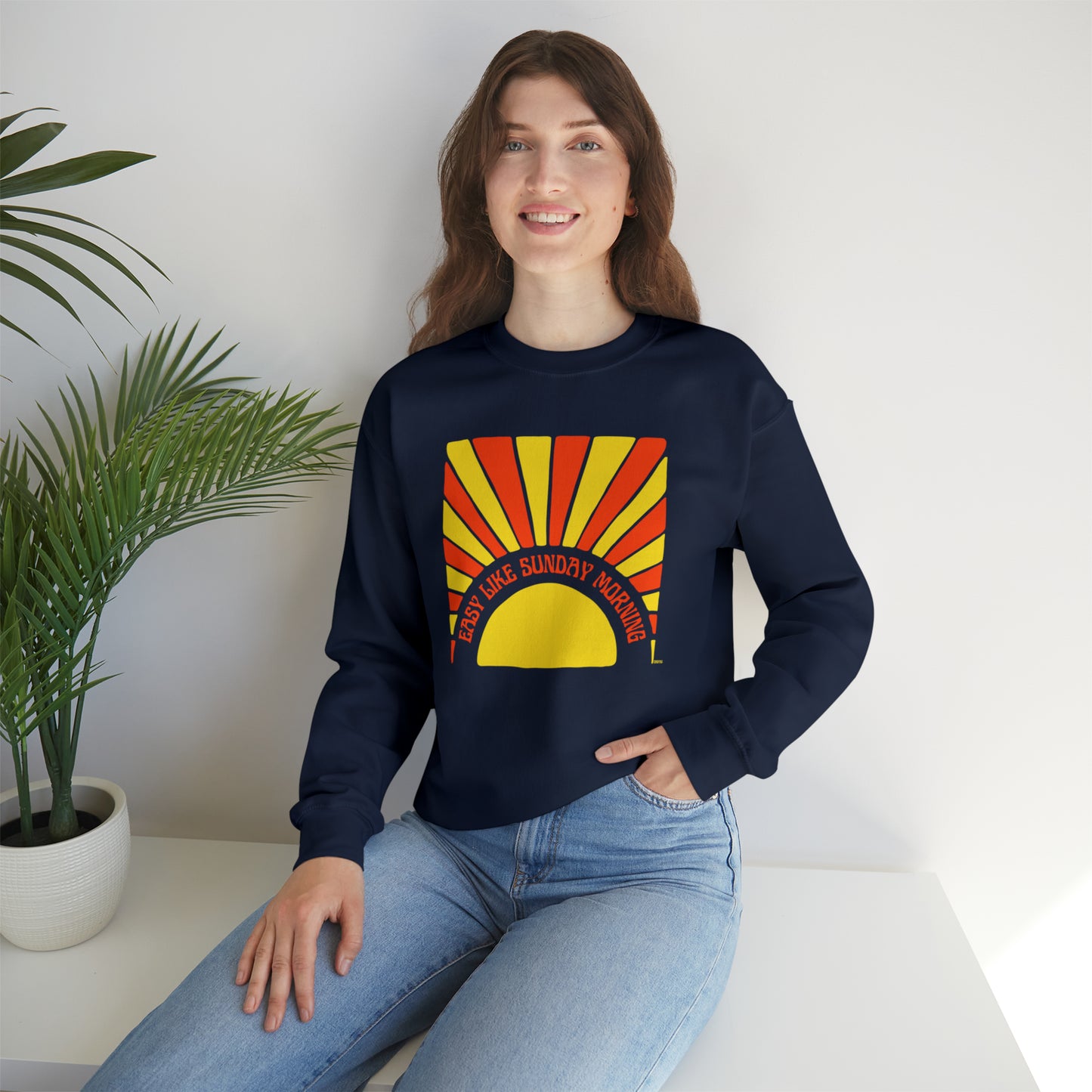 Easy Like Sunday Morning Orange & Yellow, Unisex Heavy Blend Crewneck Sweatshirt