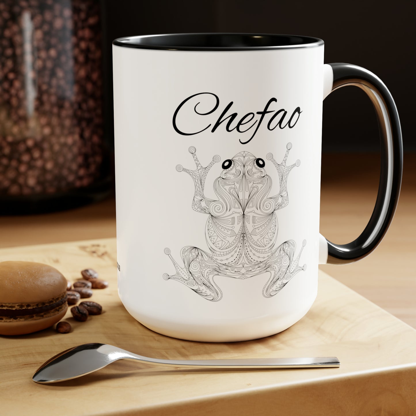 Chefao Mandala Frog I, Two-Tone Coffee Mugs, 15oz