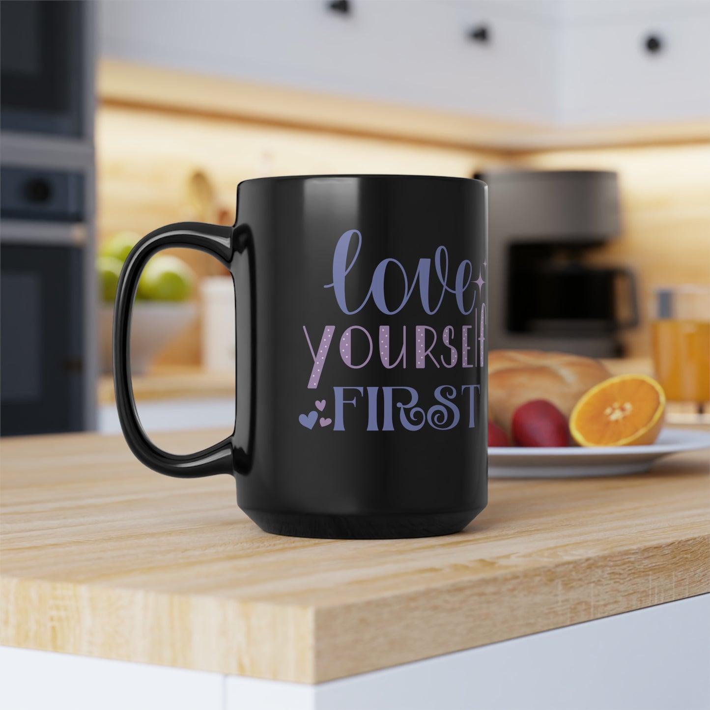 Love Yourself First I, Black Mug, 15oz