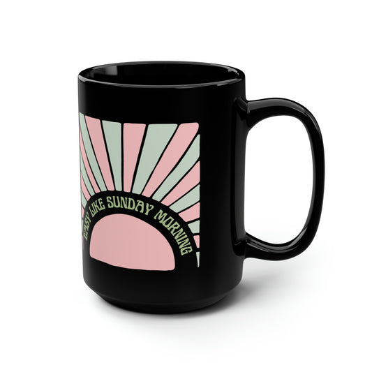 Easy Like Sunday Morning (Pink/Green), Black Mug, 15oz