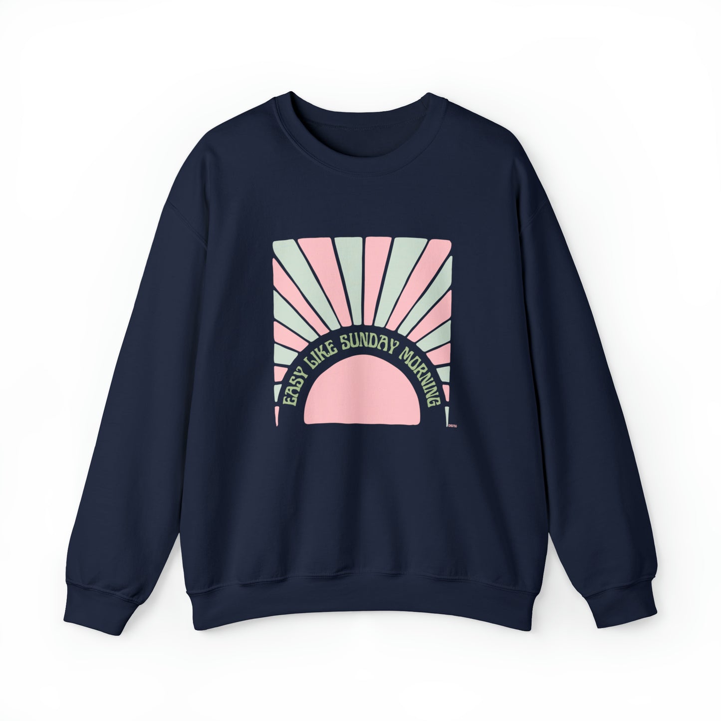 Easy Like Sunday Morning Pink & Green, Unisex Heavy Blend Crewneck Sweatshirt