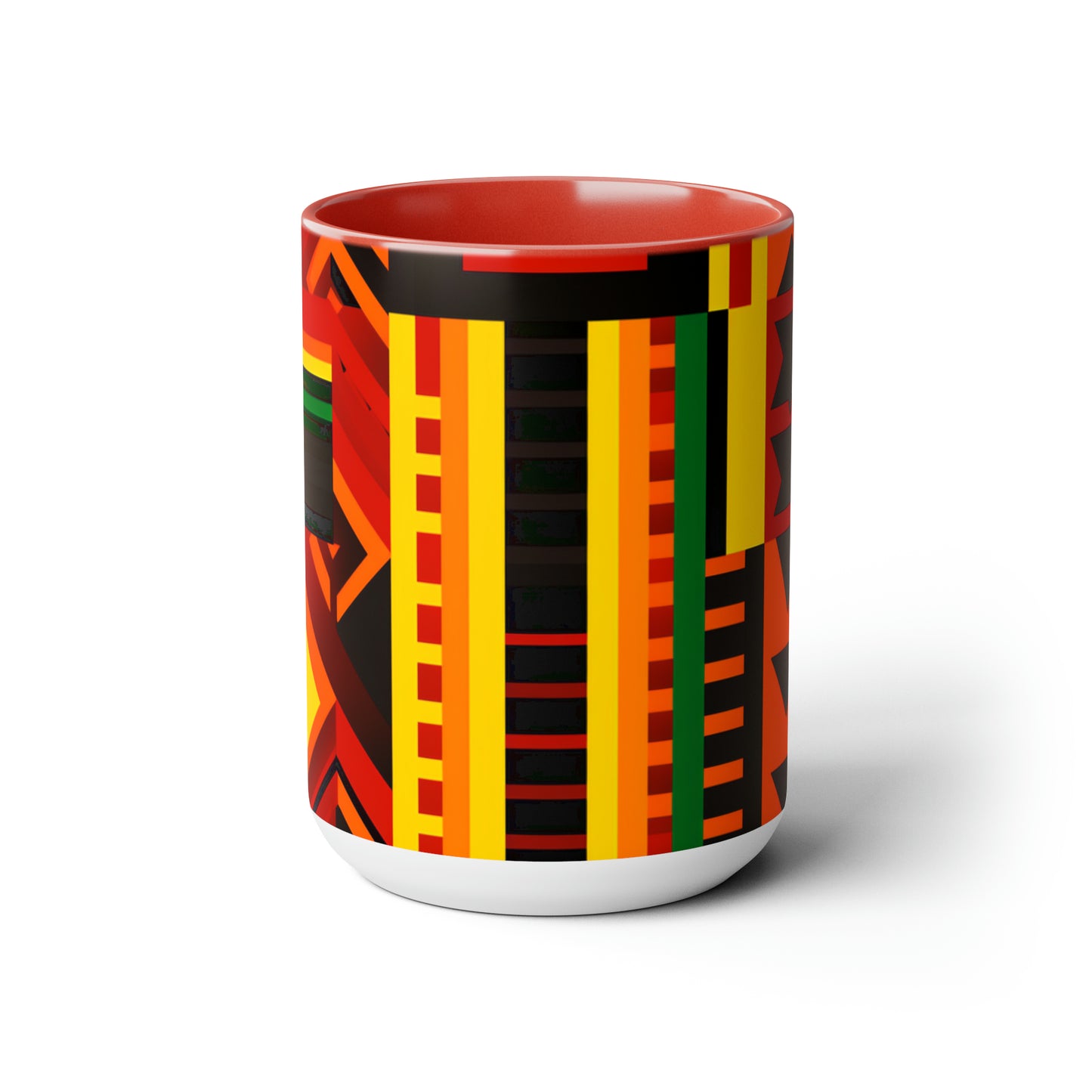 Chefao Kente Print I, Two-Tone Coffee Mugs, 15oz