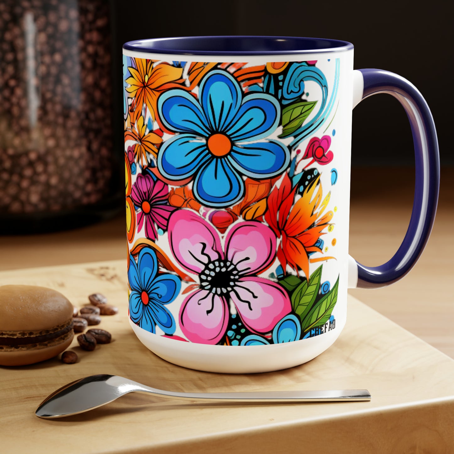 Happy Floral Design, Coffee Mug, 15oz