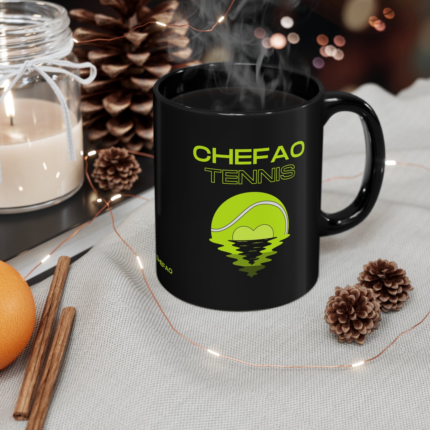 Chefao Tennis X, Black Coffee Mug, 11oz