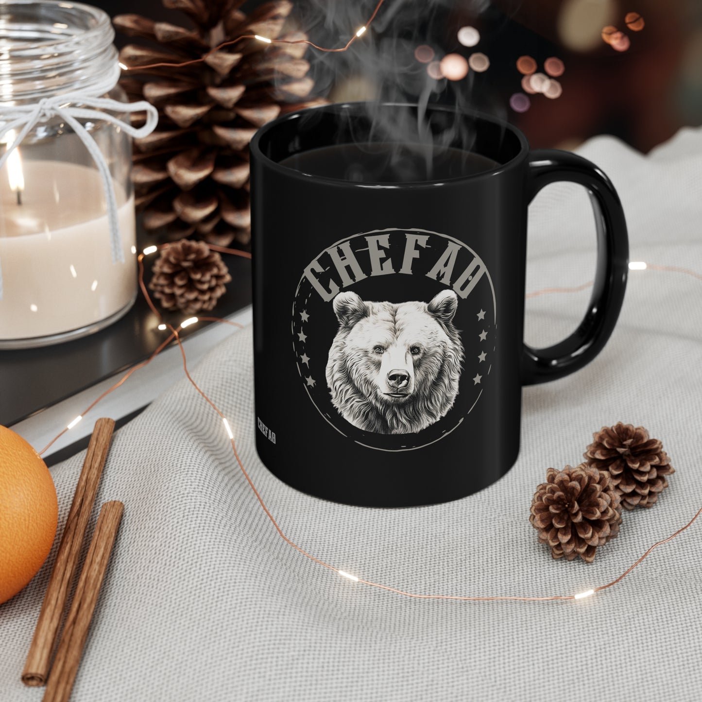 Chefao Bear I, Black Coffee Mug, 11oz