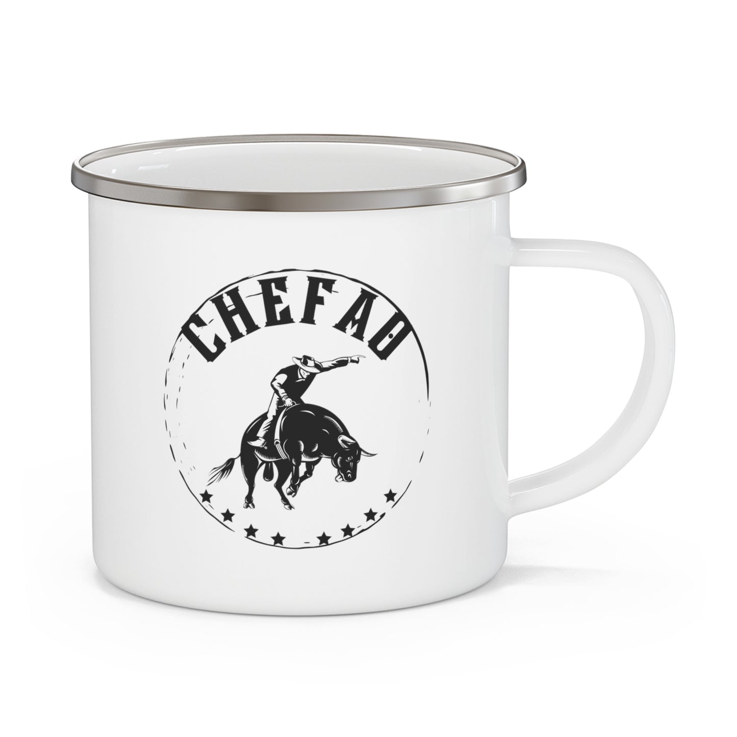 Chefao Bull Riding II, Enamel Camping Mug